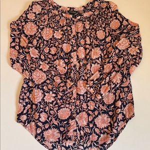 Lucky Brand Long Sleeve Peasant Navy Peach Floral